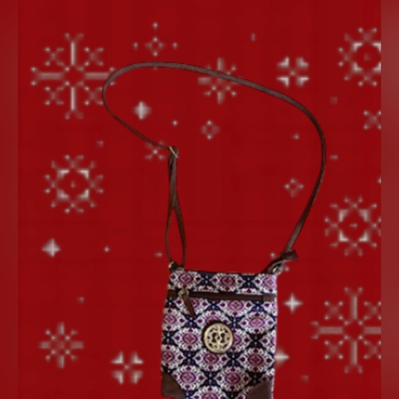 bag Crossbody Bag Womens Small Brown Blue Leather Bohemian 8x8 Purse Handbag - Picture 2 of 16